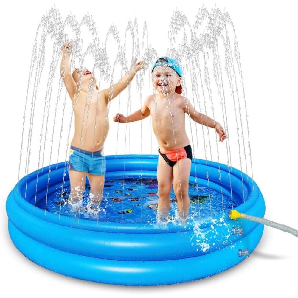 Inflatable Kiddie Pool with Sprinkler for Kids - 120cm 60" Baby Pool for Summer